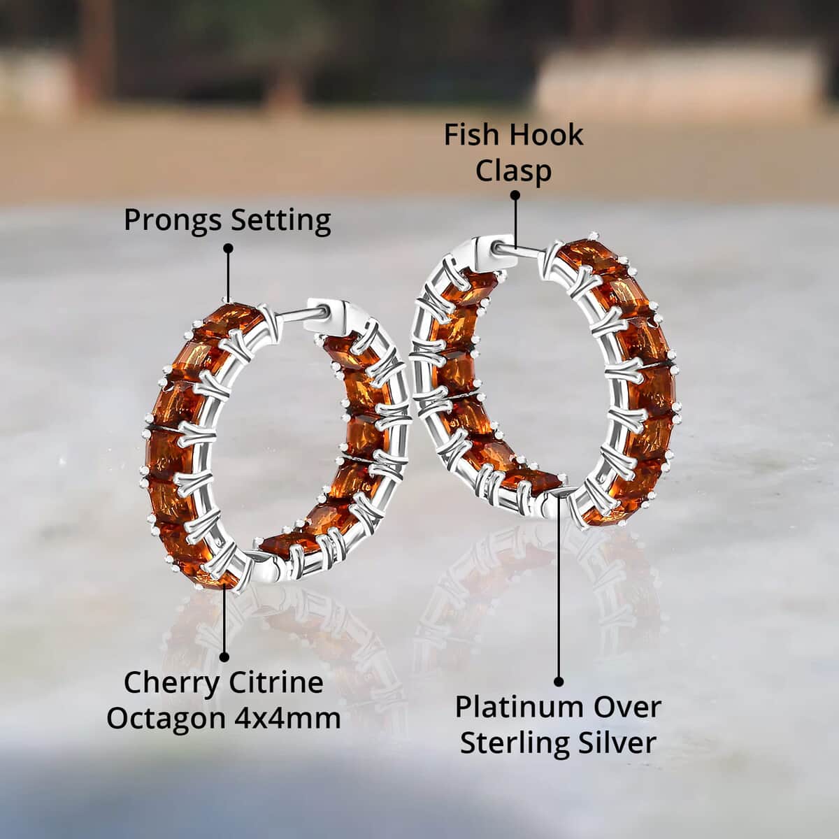 Asscher Cut Brazilian Cherry Citrine Inside Out Hoop Earrings in Platinum Over Sterling Silver 8.00 ctw image number 4