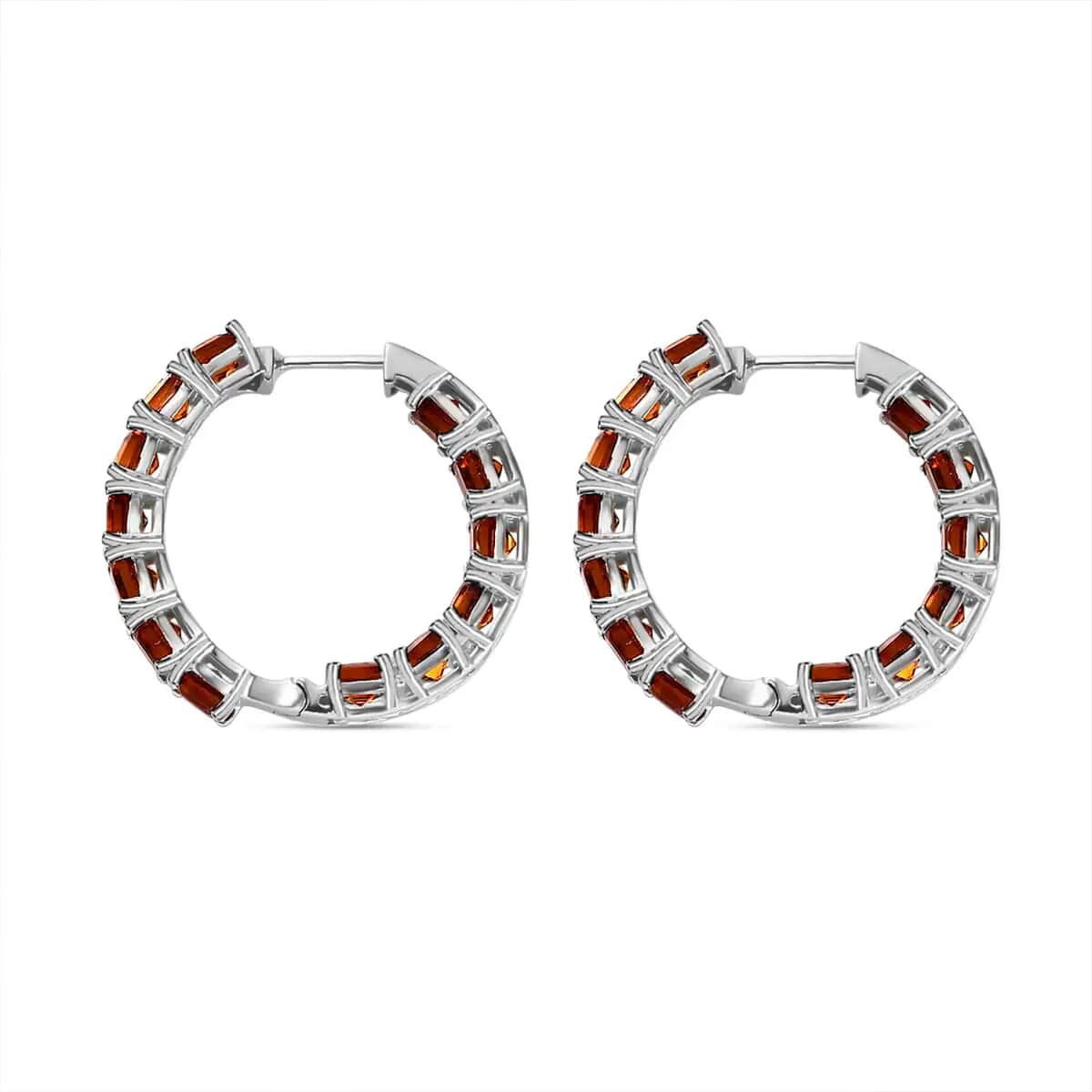 Asscher Cut Brazilian Cherry Citrine 8.00 ctw Inside Out Hoop Earrings in Platinum Over Sterling Silver image number 8