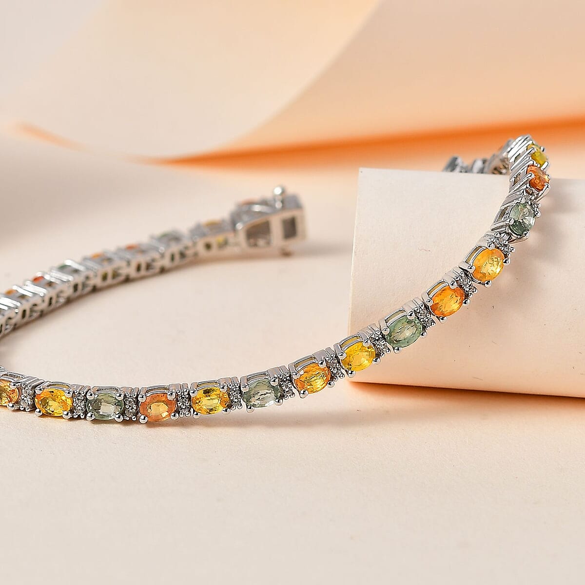 Multi Sapphire and White Zircon Tennis Bracelet in Platinum Over Sterling Silver (8.00 In) 10.40 ctw image number 1