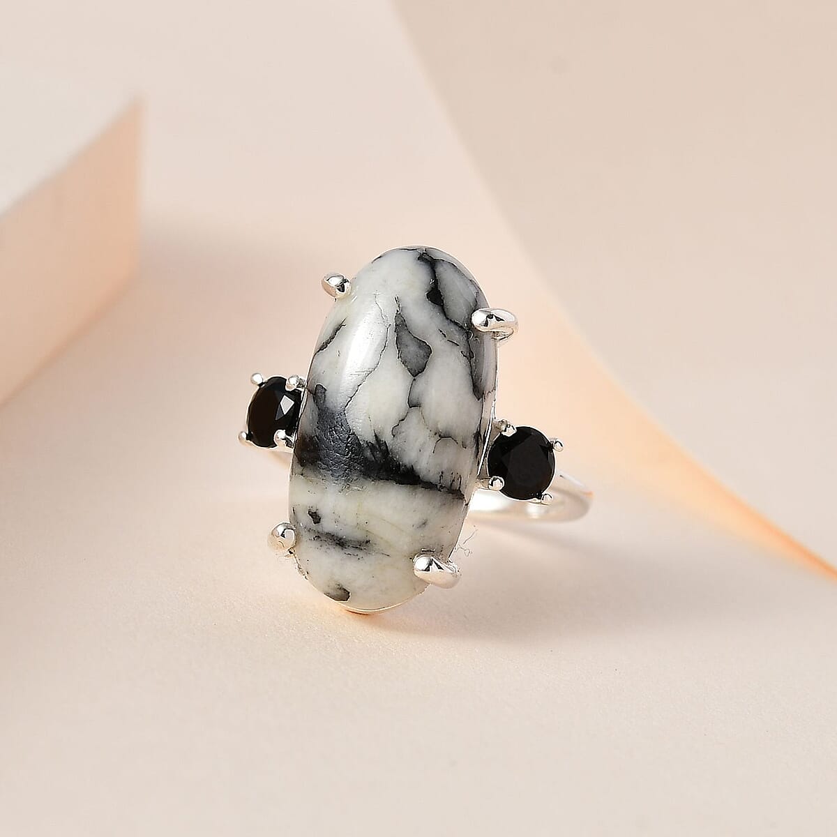 Austrian Pinolith and Thai Black Spinel Ring in Sterling Silver (Size 7.0) 10.35 ctw image number 1