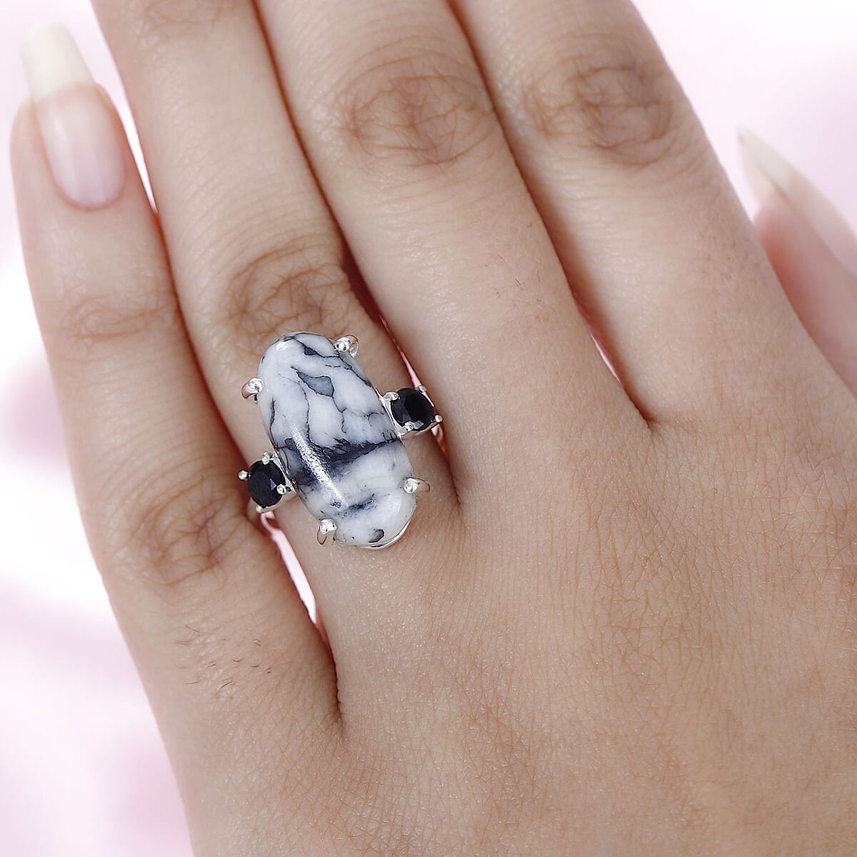 Austrian Pinolith and Thai Black Spinel Ring in Sterling Silver (Size 7.0) 10.35 ctw image number 2