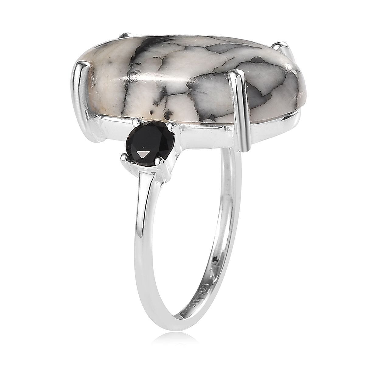 Austrian Pinolith and Thai Black Spinel Ring in Sterling Silver (Size 7.0) 10.35 ctw image number 3