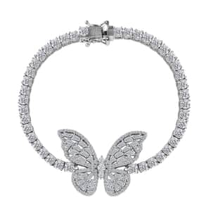 GP Trionfo Collection White Zircon Butterfly Bracelet in Platinum Over Sterling Silver (7.25 In) 13.70 ctw