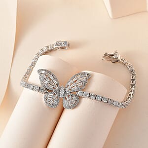 GP Trionfo Collection White Zircon Butterfly Bracelet in Platinum Over Sterling Silver (7.25 In) 13.70 ctw