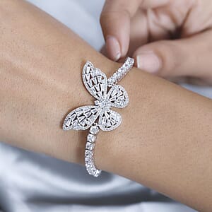 GP Trionfo Collection White Zircon Butterfly Bracelet in Platinum Over Sterling Silver (7.25 In) 13.70 ctw