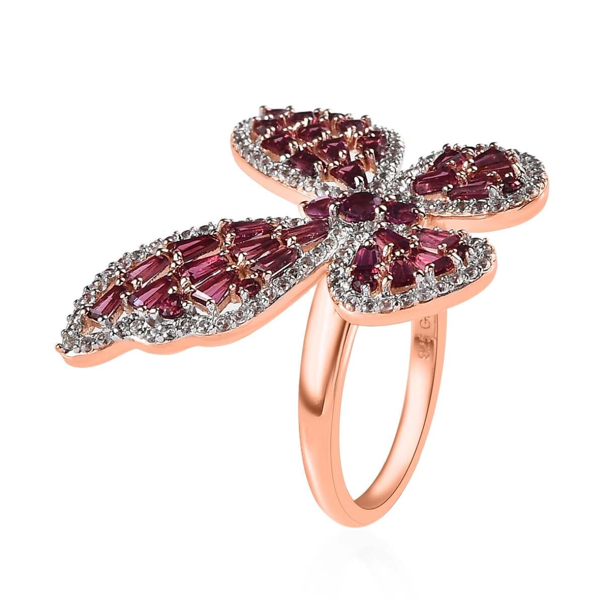 GP Trionfo Collection Premium Orissa Rhodolite Garnet and White Zircon Butterfly Ring in Vermeil Rose Gold Over Sterling Silver (Size 9.0) 4.30 ctw image number 3