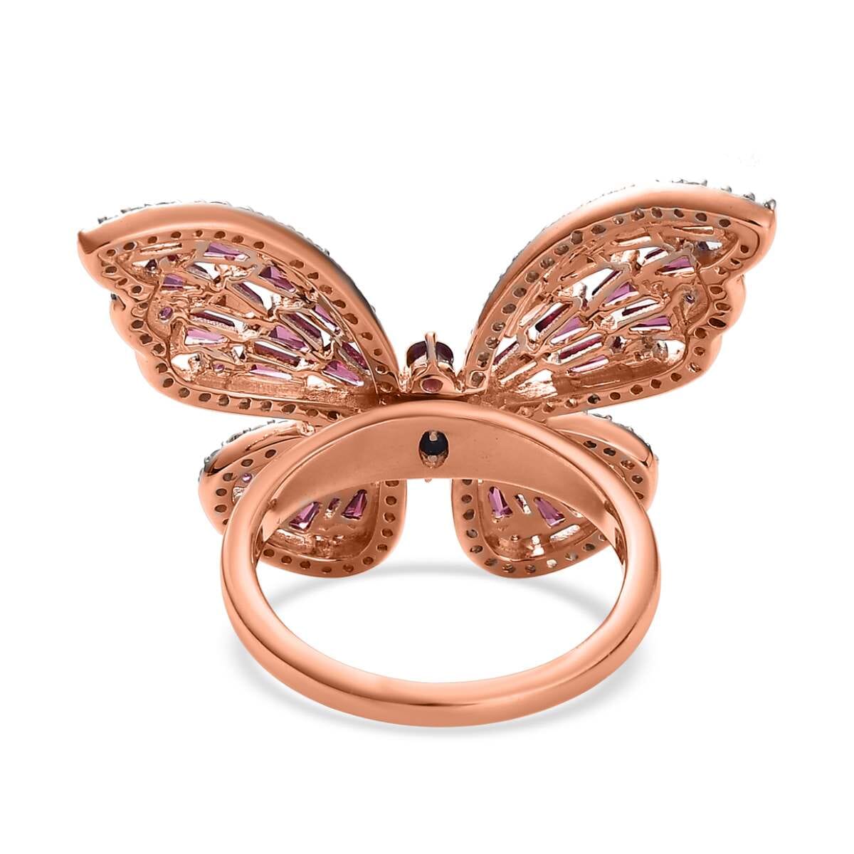 GP Trionfo Collection Premium Orissa Rhodolite Garnet and White Zircon Butterfly Ring in Vermeil Rose Gold Over Sterling Silver (Size 9.0) 4.30 ctw image number 4