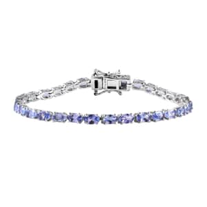 Tanzanite Tennis Bracelet in Platinum Over Sterling Silver (6.50 In) 7.60 ctw