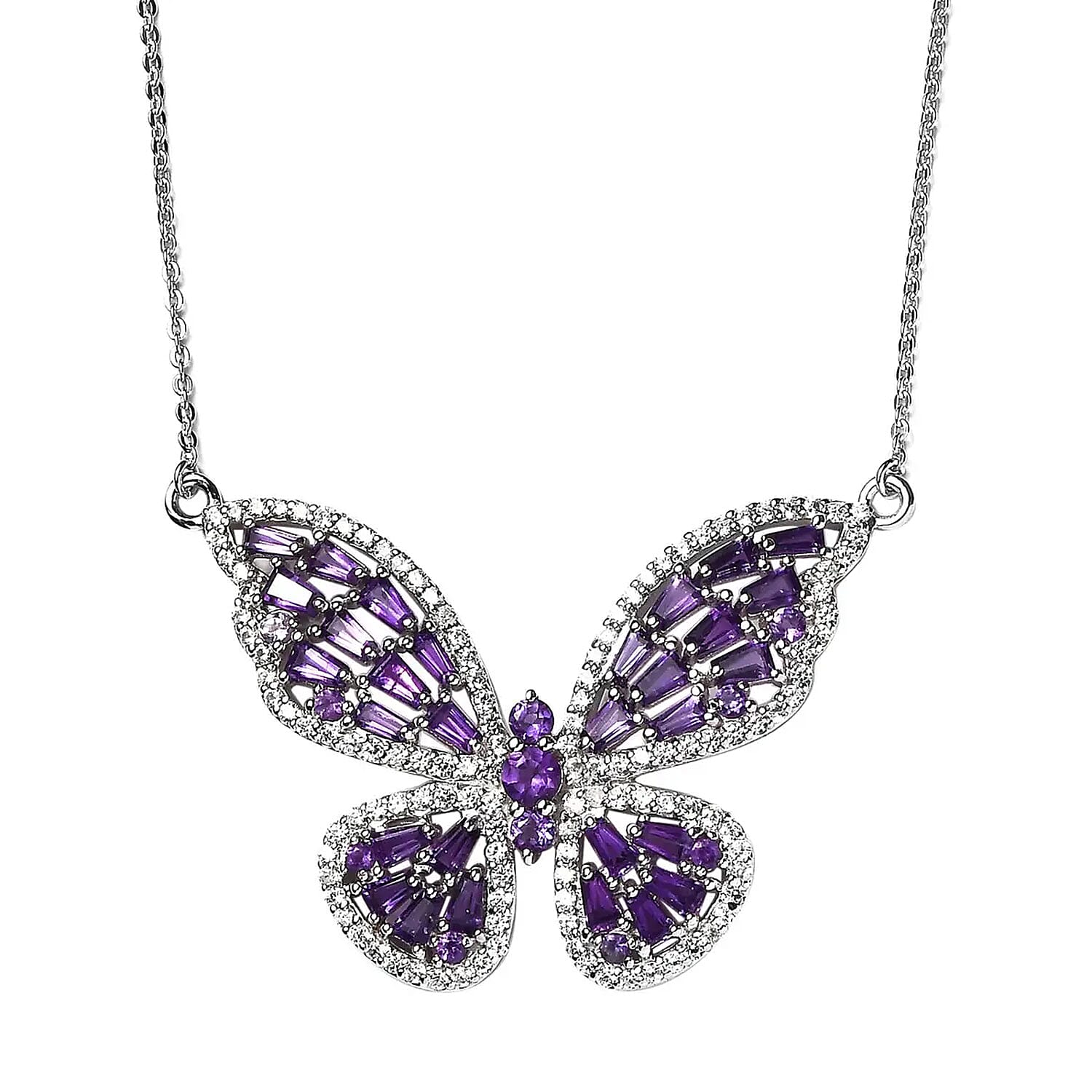 GP Premium Rhodolite Garnet and White Zircon Butterfly Necklace 18 Inches in Vermeil Rose Gold Over Sterling Silver 4.15 ctw