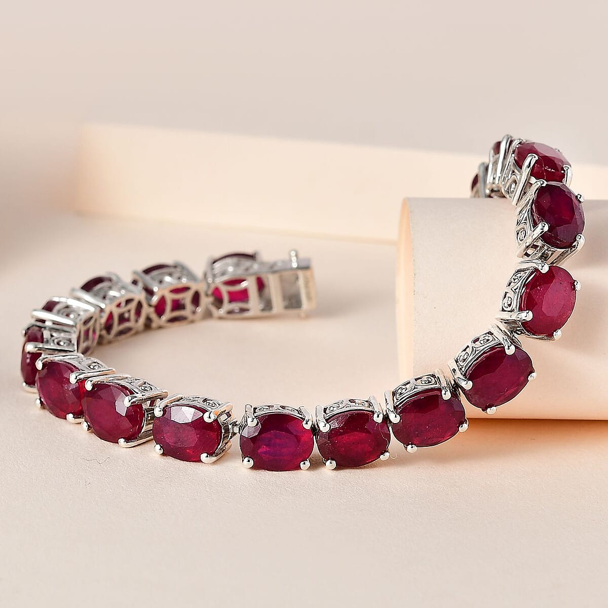 Doorbuster Niassa Ruby (FF) Bracelet in Platinum Over Sterling Silver (6.50 In) 49.35 ctw (Del. in 5-7 Days) image number 1