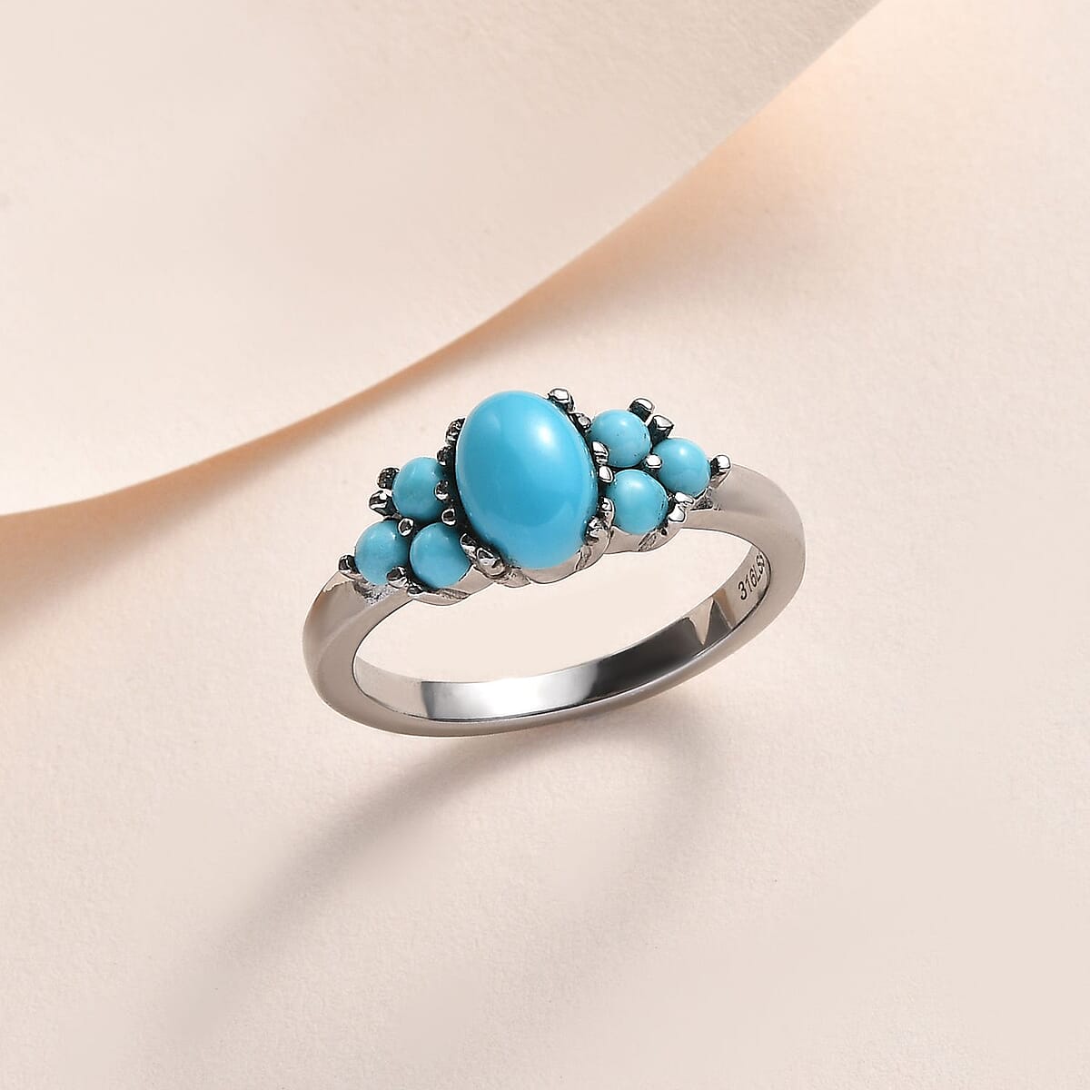 Sleeping Beauty Turquoise 1.10 ctw Ring in Stainless Steel (Size 8.0) image number 1