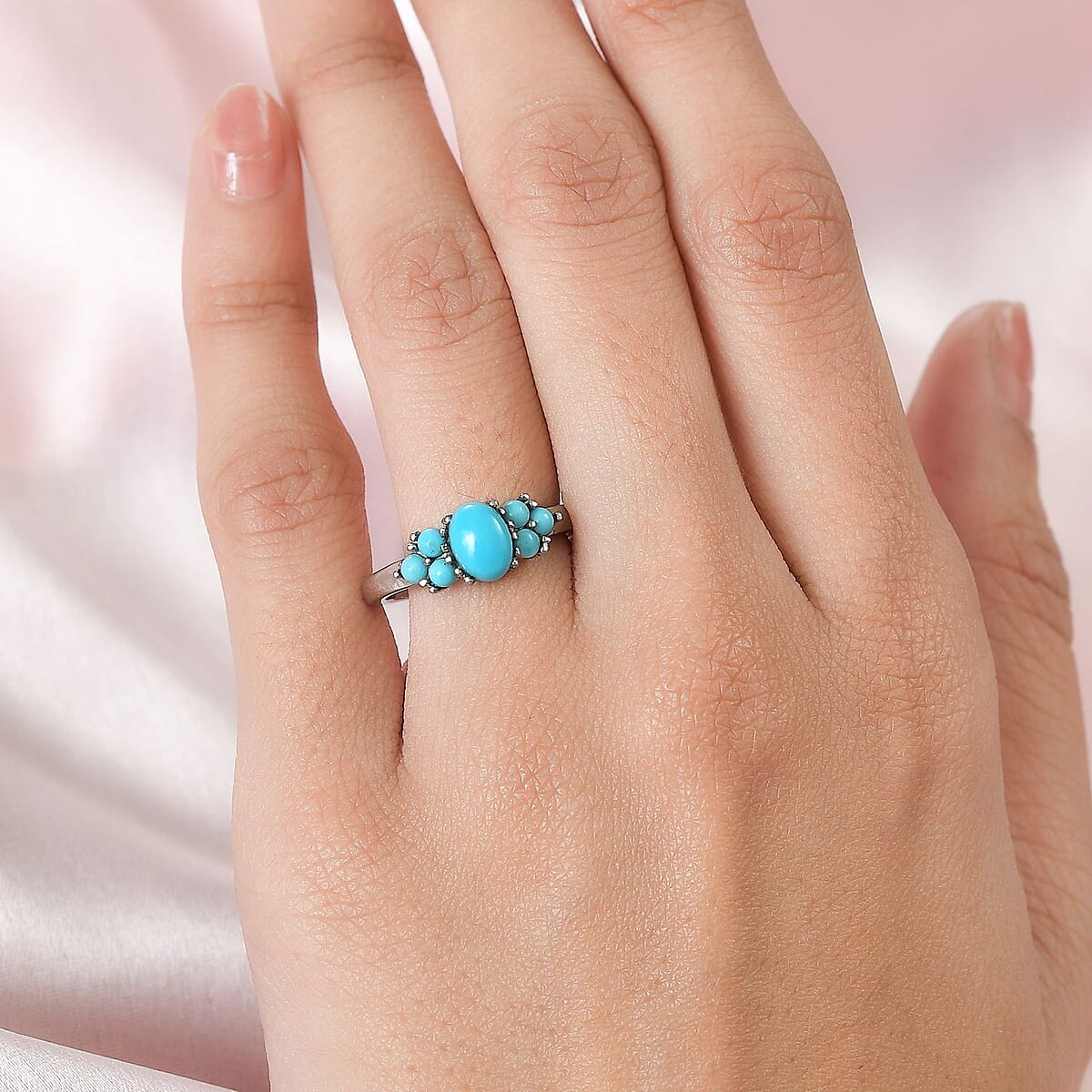 Sleeping Beauty Turquoise 1.10 ctw Ring in Stainless Steel (Size 8.0) image number 2