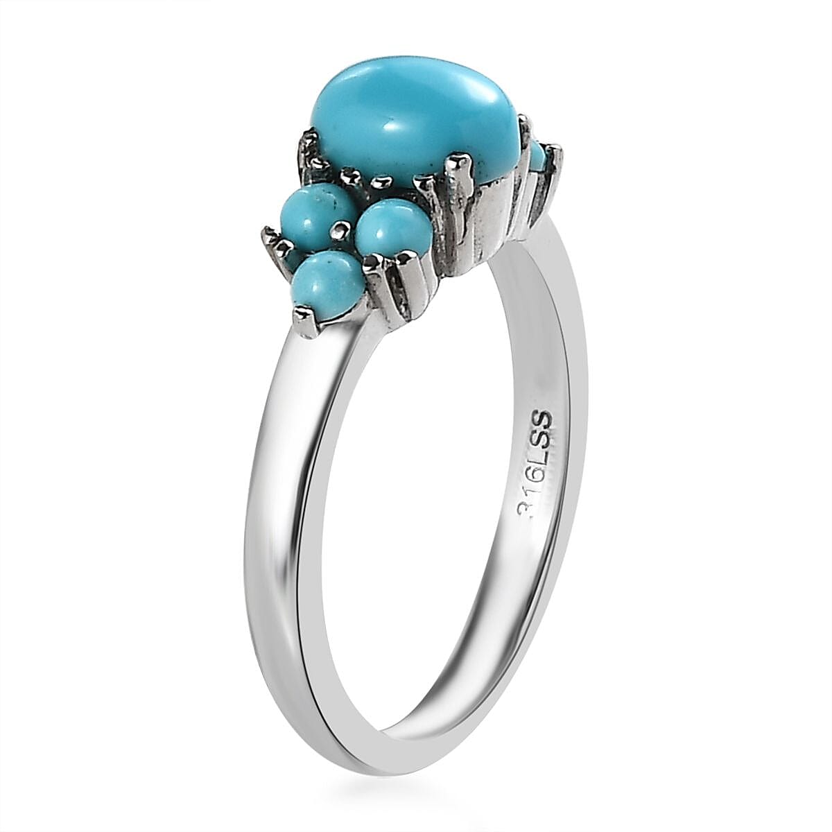 Sleeping Beauty Turquoise 1.10 ctw Ring in Stainless Steel (Size 8.0) image number 3
