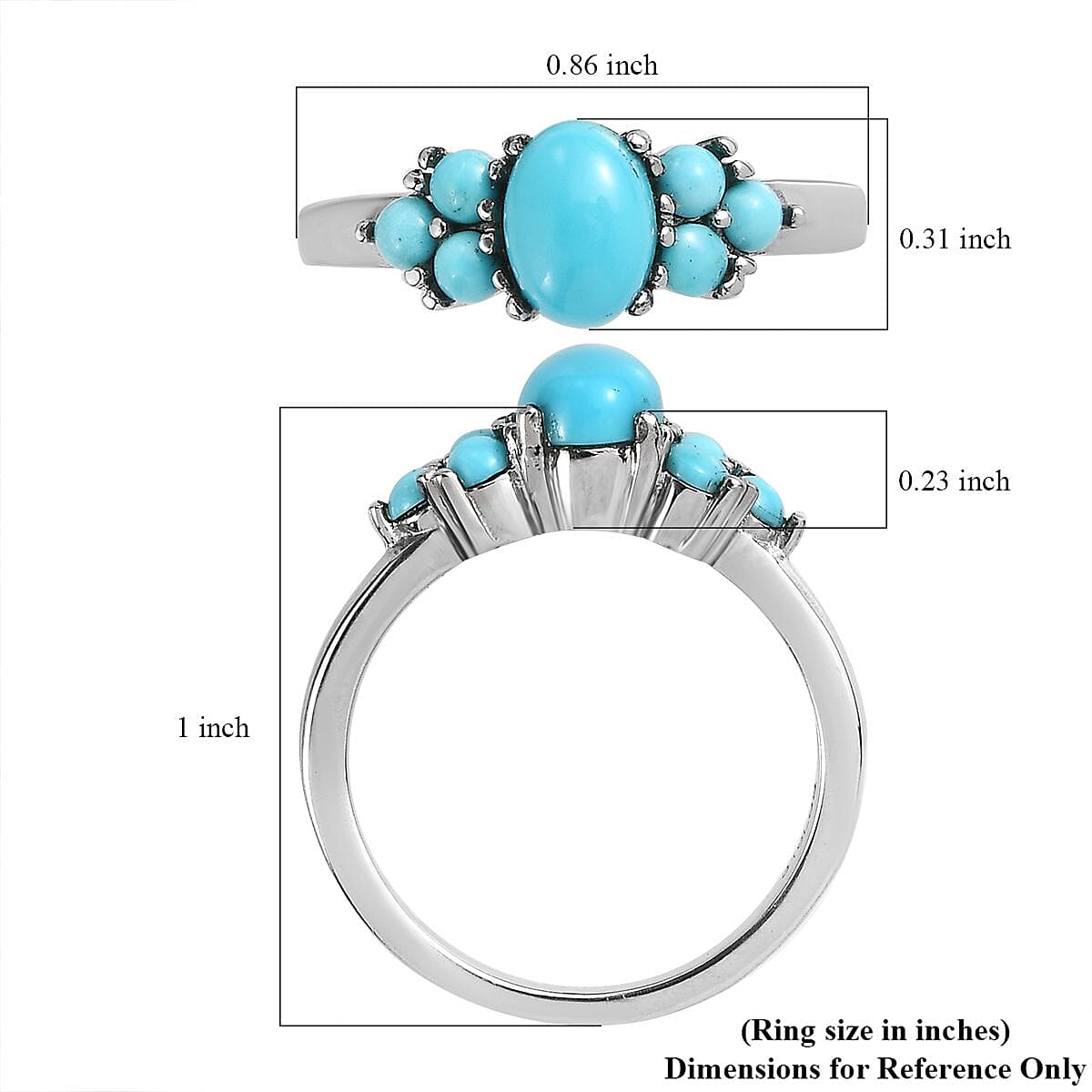 Sleeping Beauty Turquoise 1.10 ctw Ring in Stainless Steel (Size 8.0) image number 5