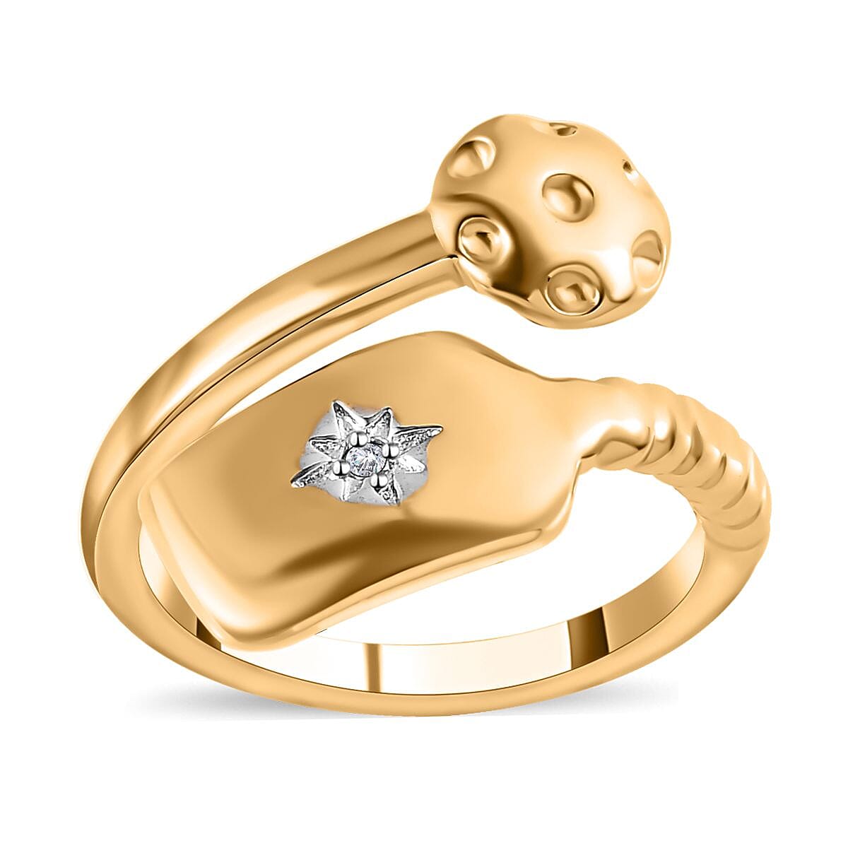 Karis Moissanite Pickleball Bypass Ring in 18K YG Plated (Size 5.0)