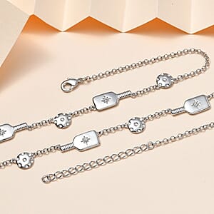 Karis White Zircon Pickleball Station Necklace 18-20 Inches in Platinum Bond 0.08 ctw