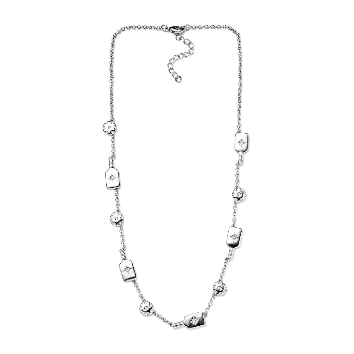 Karis White Zircon Pickleball Station Necklace 18-20 Inches in Platinum Bond 0.08 ctw image number 3