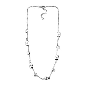 Karis White Zircon Pickleball Station Necklace 18-20 Inches in Platinum Bond 0.08 ctw
