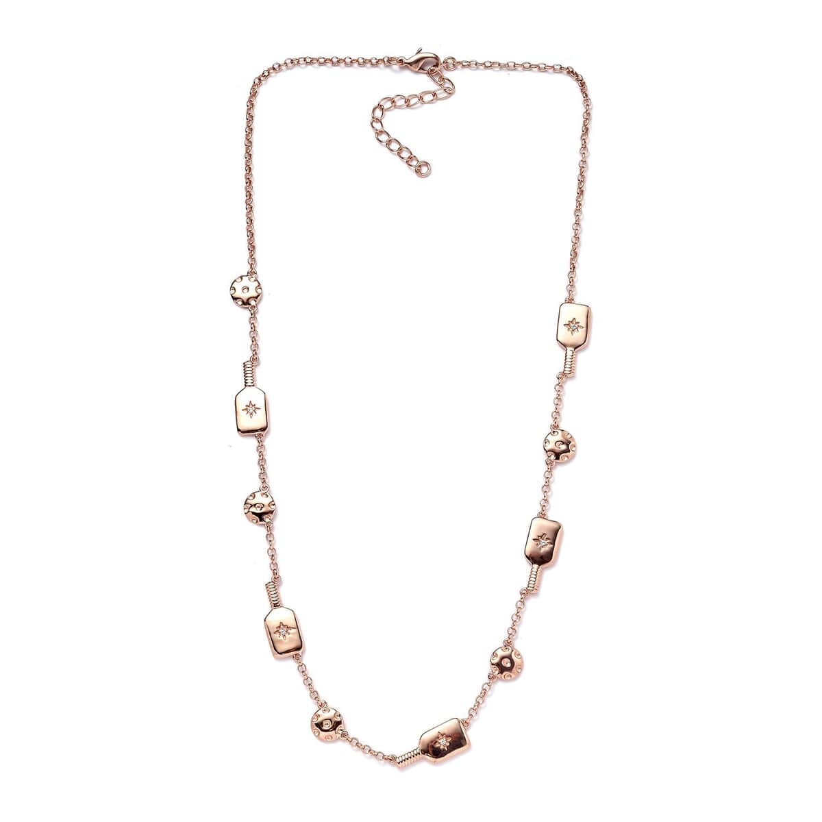 Karis White Zircon Pickleball Station Necklace 18-20 Inches in 18K Rose Gold Plated 0.08 ctw image number 3