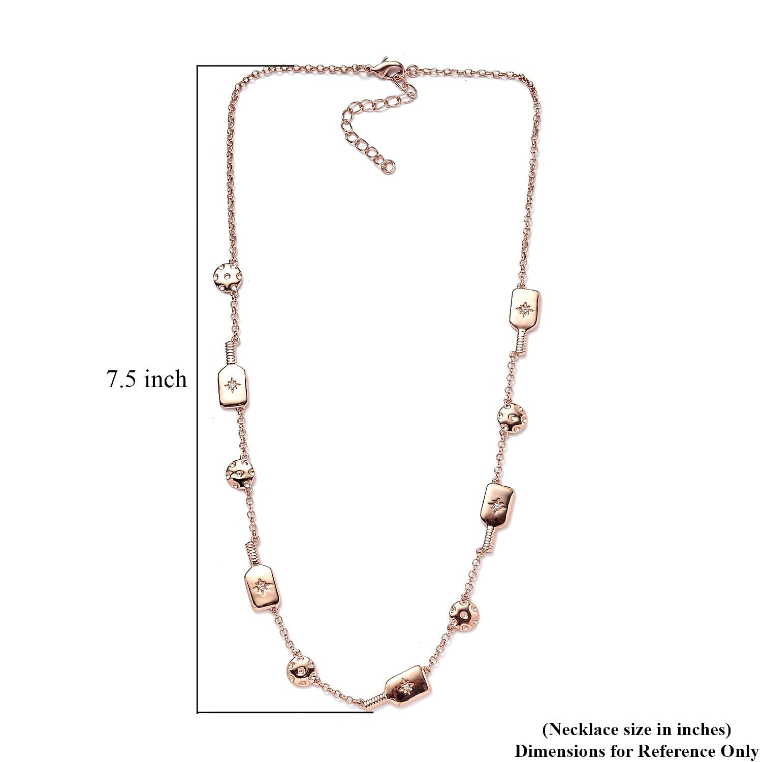 Karis White Zircon Pickleball Station Necklace 18-20 Inches in 18K Rose Gold Plated 0.08 ctw