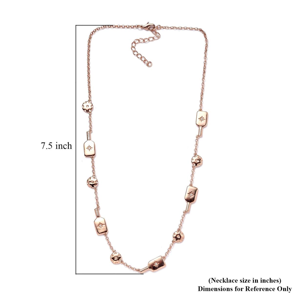 Karis White Zircon Pickleball Station Necklace 18-20 Inches in 18K Rose Gold Plated 0.08 ctw image number 5