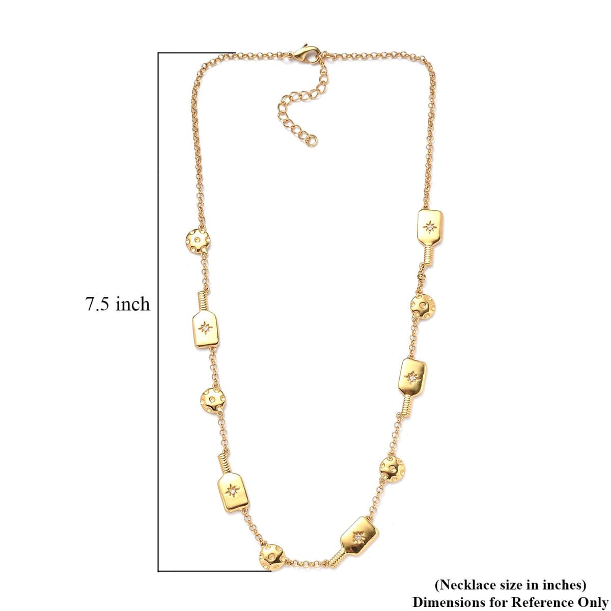 Karis White Zircon Pickleball Station Necklace 18-20 Inches in 18K YG Plated 0.08 ctw image number 5