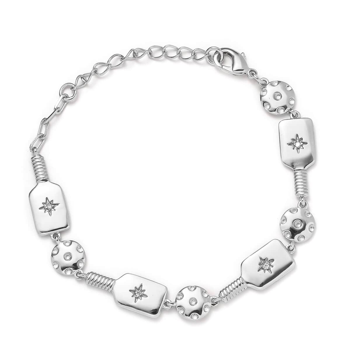 Karis White Zircon Pickleball Station Bracelet in Platinum Bond (6.50-8.0In) 0.08 ctw image number 0