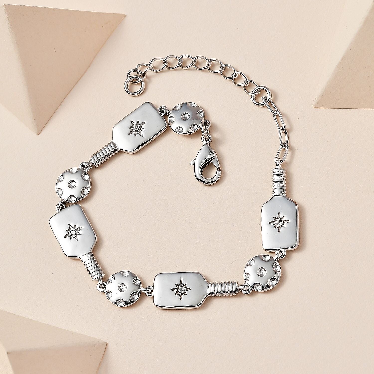 Karis White Zircon Pickleball Station Bracelet in Platinum Bond (6.50-8.0In) 0.08 ctw