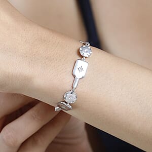 Karis White Zircon Pickleball Station Bracelet in Platinum Bond (6.50-8.0In) 0.08 ctw