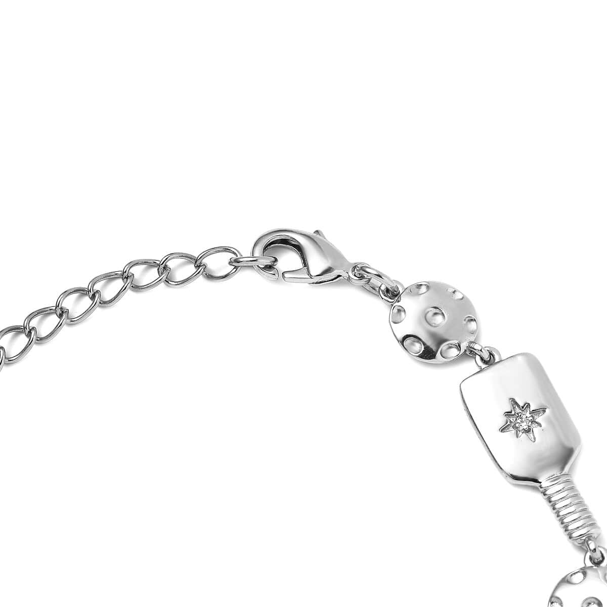 Karis White Zircon Pickleball Station Bracelet in Platinum Bond (6.50-8.0In) 0.08 ctw image number 3