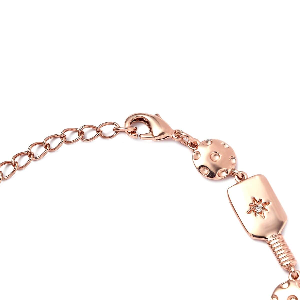 Karis White Zircon Pickleball Station Bracelet in 18K Rose Gold Plated (6.50-8.0In) 0.08 ctw image number 3