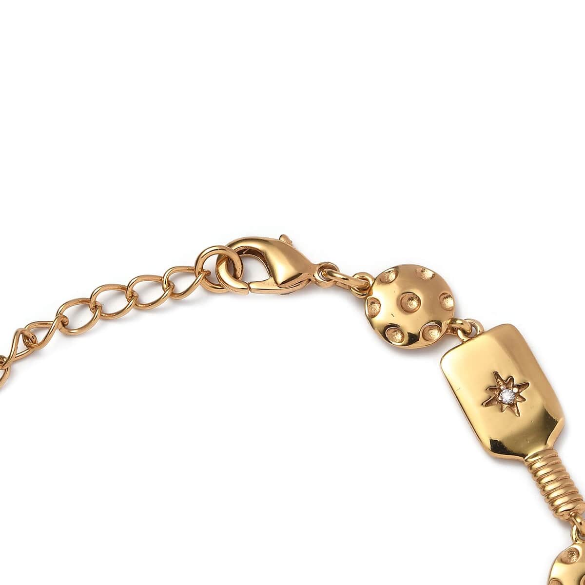 Karis White Zircon Pickleball Station Bracelet in 18K Yellow Gold Plated (6.50-8.0In) 0.08 ctw image number 3