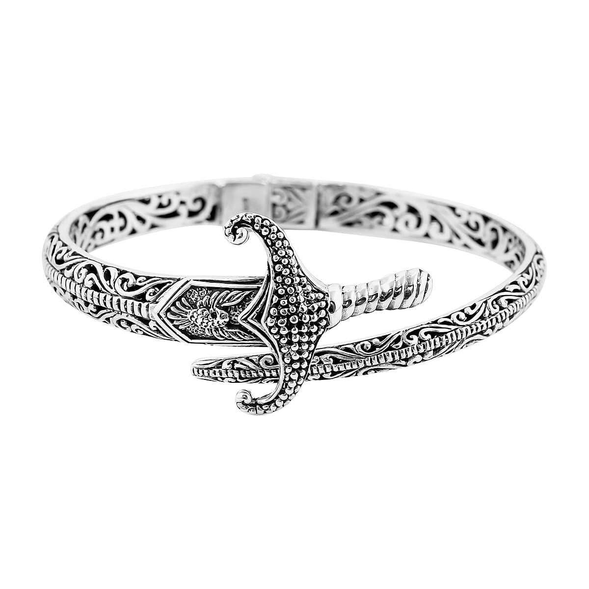 Bali Legacy Sterling Silver Sword Bangle Bracelet (7.25 In) 27.65 Grams image number 0