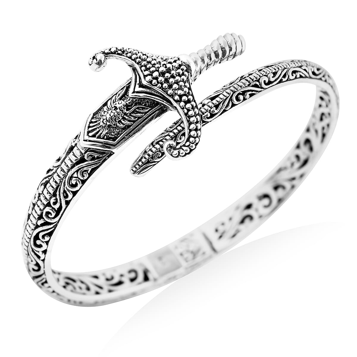 Bali Legacy Sterling Silver Sword Bangle Bracelet (7.25 In) 27.65 Grams image number 3
