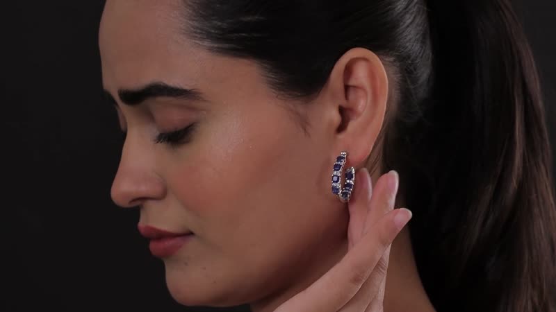 Doorbuster Asscher Cut Masoala Sapphire (FF) and White Zircon Hoop Earrings in Platinum Over Sterling Silver 8.00 ctw
