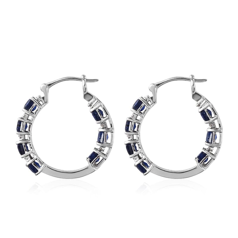 Asscher Cut Masoala Sapphire (FF), White Zircon Hoop Earrings in Platinum Over Sterling Silver 8.00 ctw