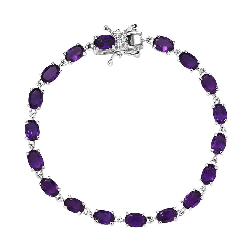 D'Joy African Amethyst Link Bracelet in Platinum Over Sterling Silver (6.50 In) 7.10 ctw