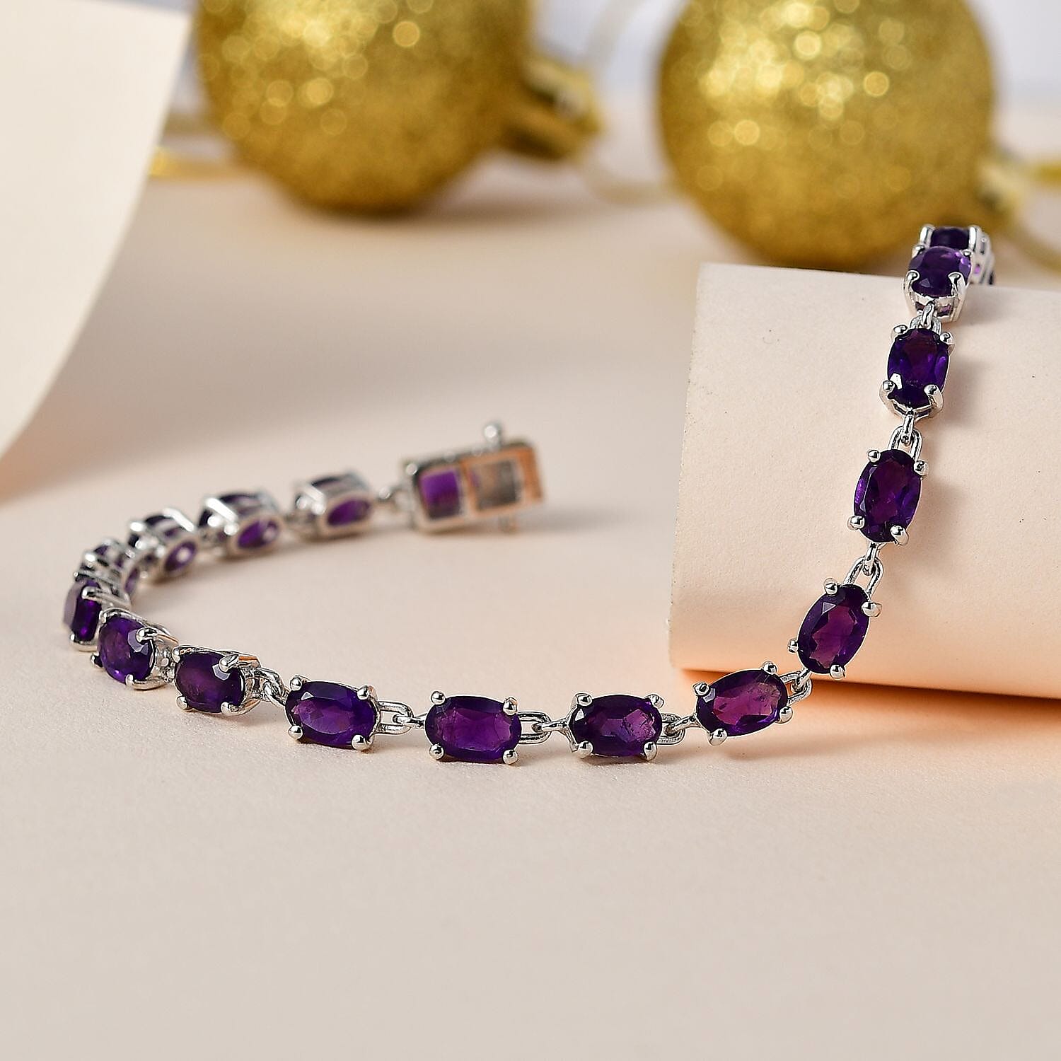 D'Joy African Amethyst Link Bracelet in Platinum Over Sterling Silver (6.50 In) 7.10 ctw