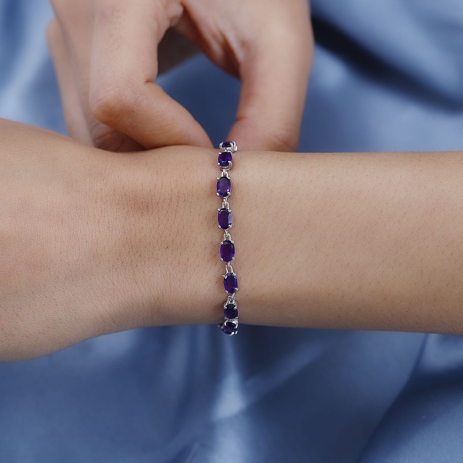 D'Joy African Amethyst Link Bracelet in Platinum Over Sterling Silver (6.50 In) 7.10 ctw