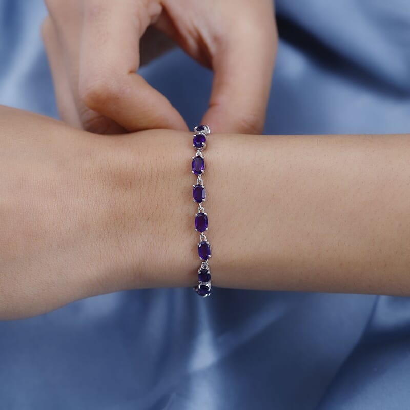 D'Joy African Amethyst Link Bracelet in Platinum Over Sterling Silver (6.50 In) 7.10 ctw