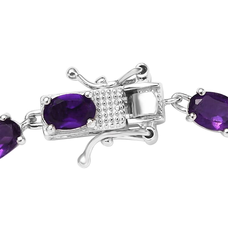 D'Joy African Amethyst Link Bracelet in Platinum Over Sterling Silver (6.50 In) 7.10 ctw