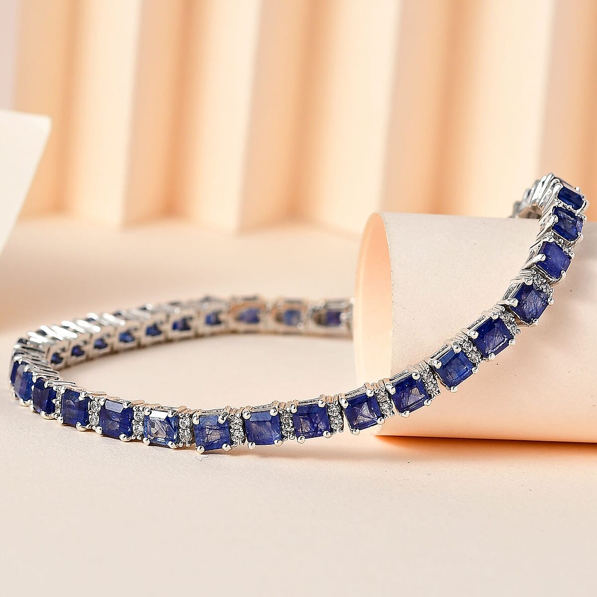 Doorbuster Asscher Cut Masoala Sapphire (FF), White Zircon Bracelet in Platinum Over Sterling Silver (6.50 In) 15.15 ctw image number 1