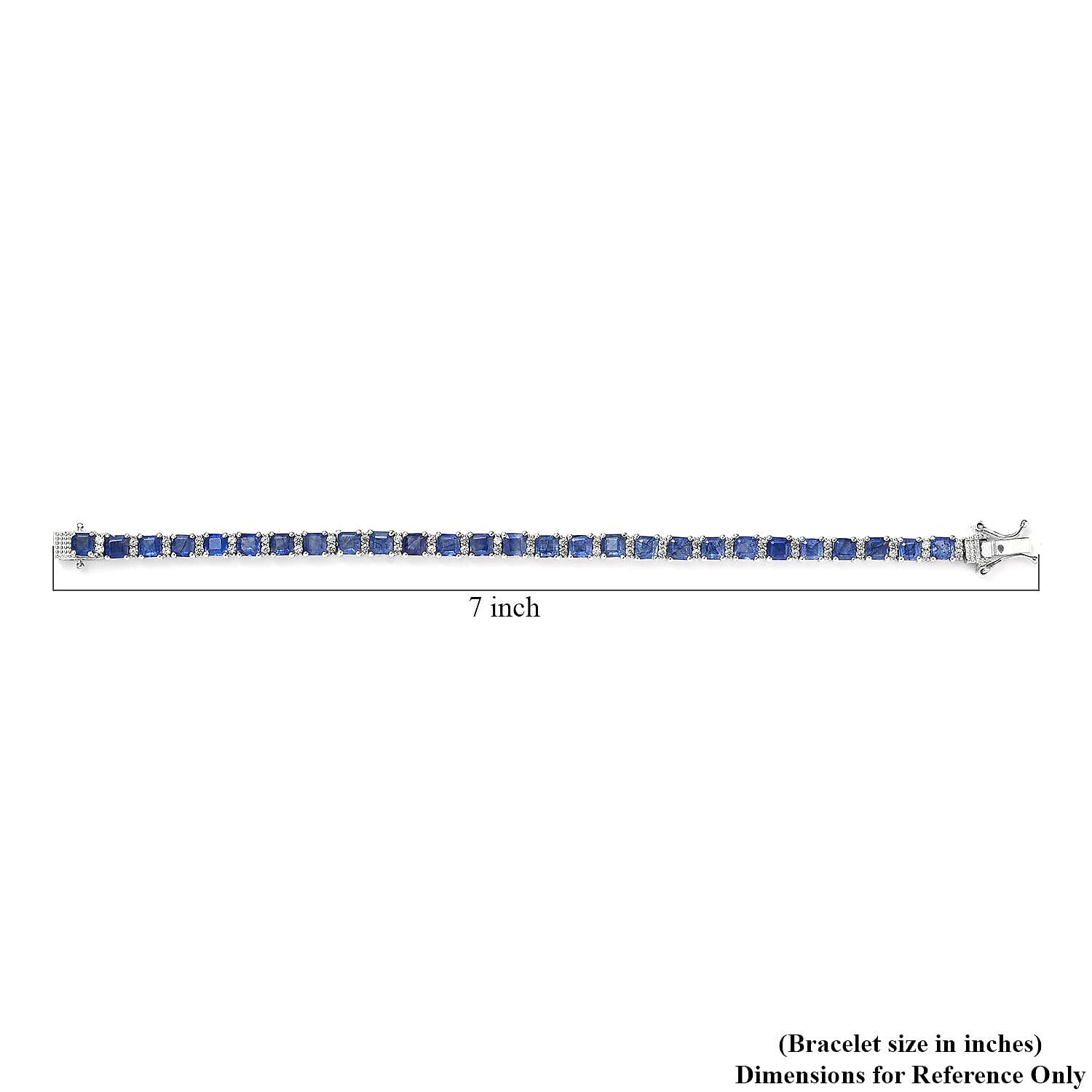 Asscher Cut Masoala Sapphire (FF) and White Zircon Bracelet in Platinum Over Sterling Silver (6.50 In) 15.15 ctw