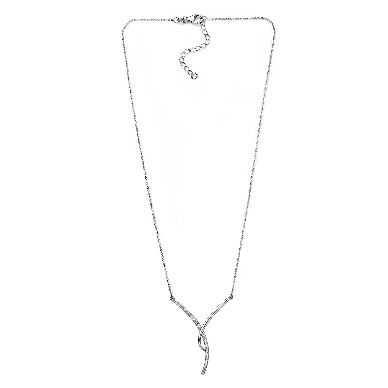 Diamond Wishbone Necklace 18-20 Inches in Rhodium Over Sterling Silver 0.33 ctw