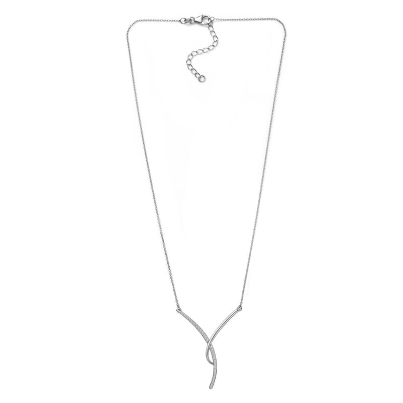 Diamond Wishbone Necklace 18-20 Inches in Rhodium Over Sterling Silver 0.33 ctw