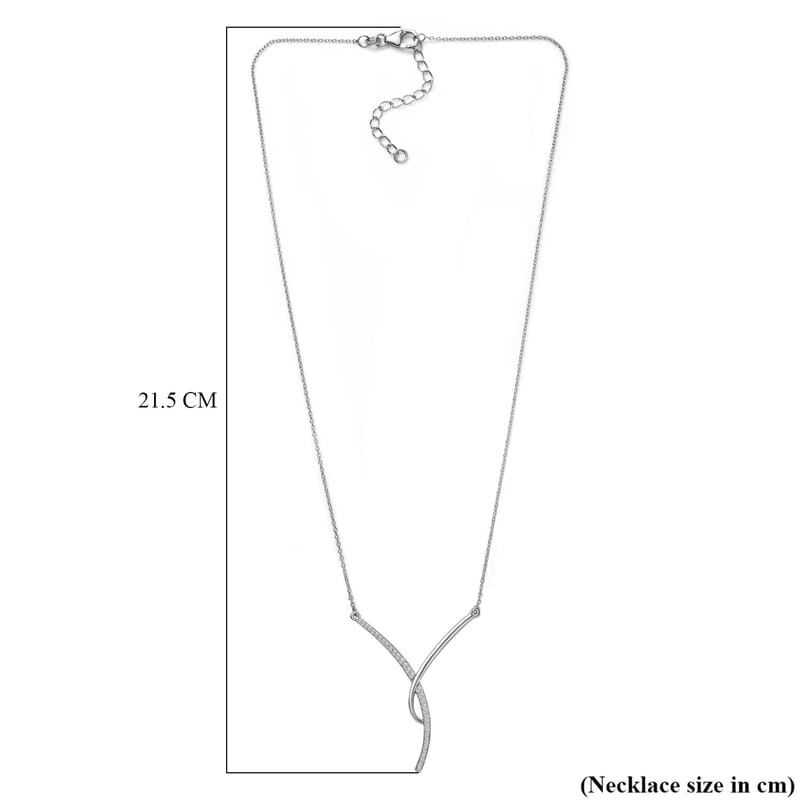 Diamond Wishbone Necklace 18-20 Inches in Rhodium Over Sterling Silver 0.33 ctw
