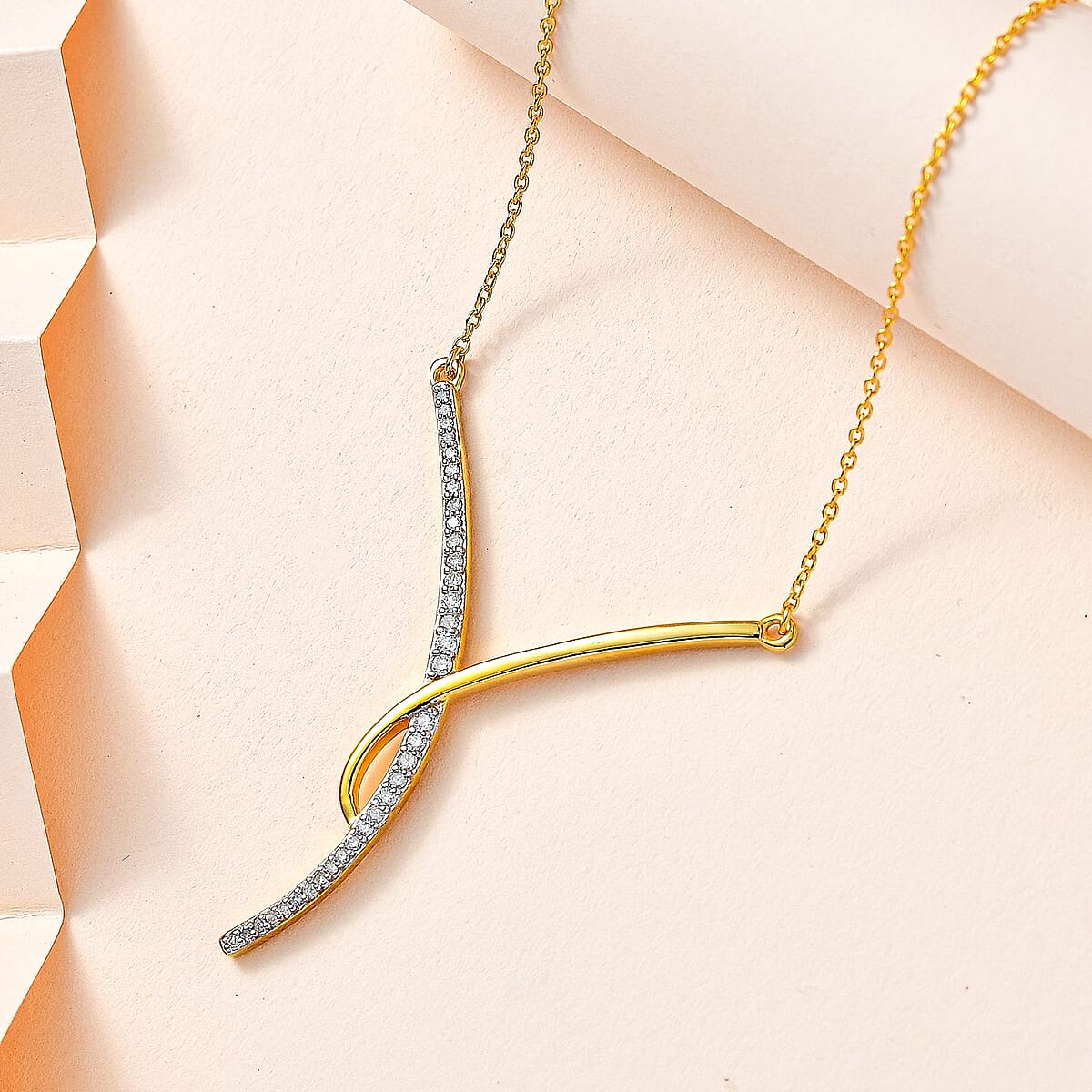 Diamond Wishbone Necklace 18-20 Inches in 14K Yellow Gold Over Sterling Silver 0.33 ctw image number 1