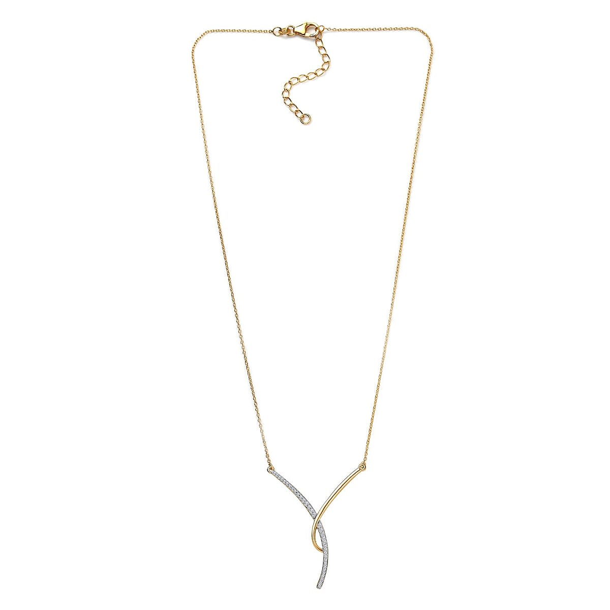 Diamond Wishbone Necklace 18-20 Inches in 14K Yellow Gold Over Sterling Silver 0.33 ctw image number 4