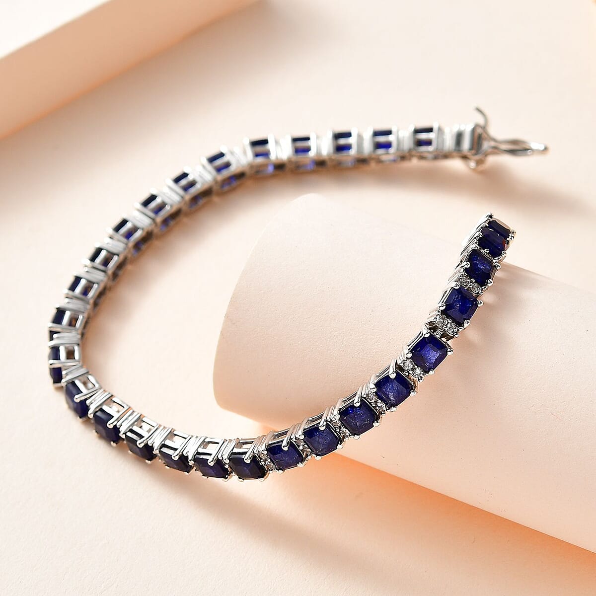 Asscher Cut Masoala Sapphire (D) and White Zircon Bracelet in Platinum Over Sterling Silver (7.25 In) 17.40 ctw image number 1