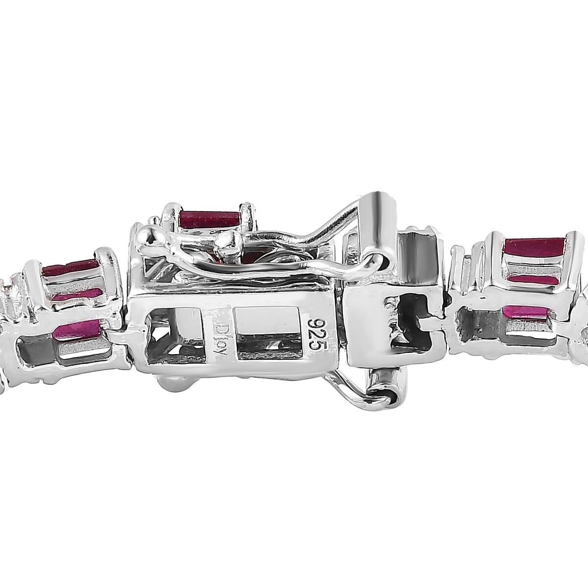 Asscher Cut Niassa Ruby (FF) and White Zircon Bracelet in Platinum Over Sterling Silver (6.50 In) 14.85 ctw image number 3